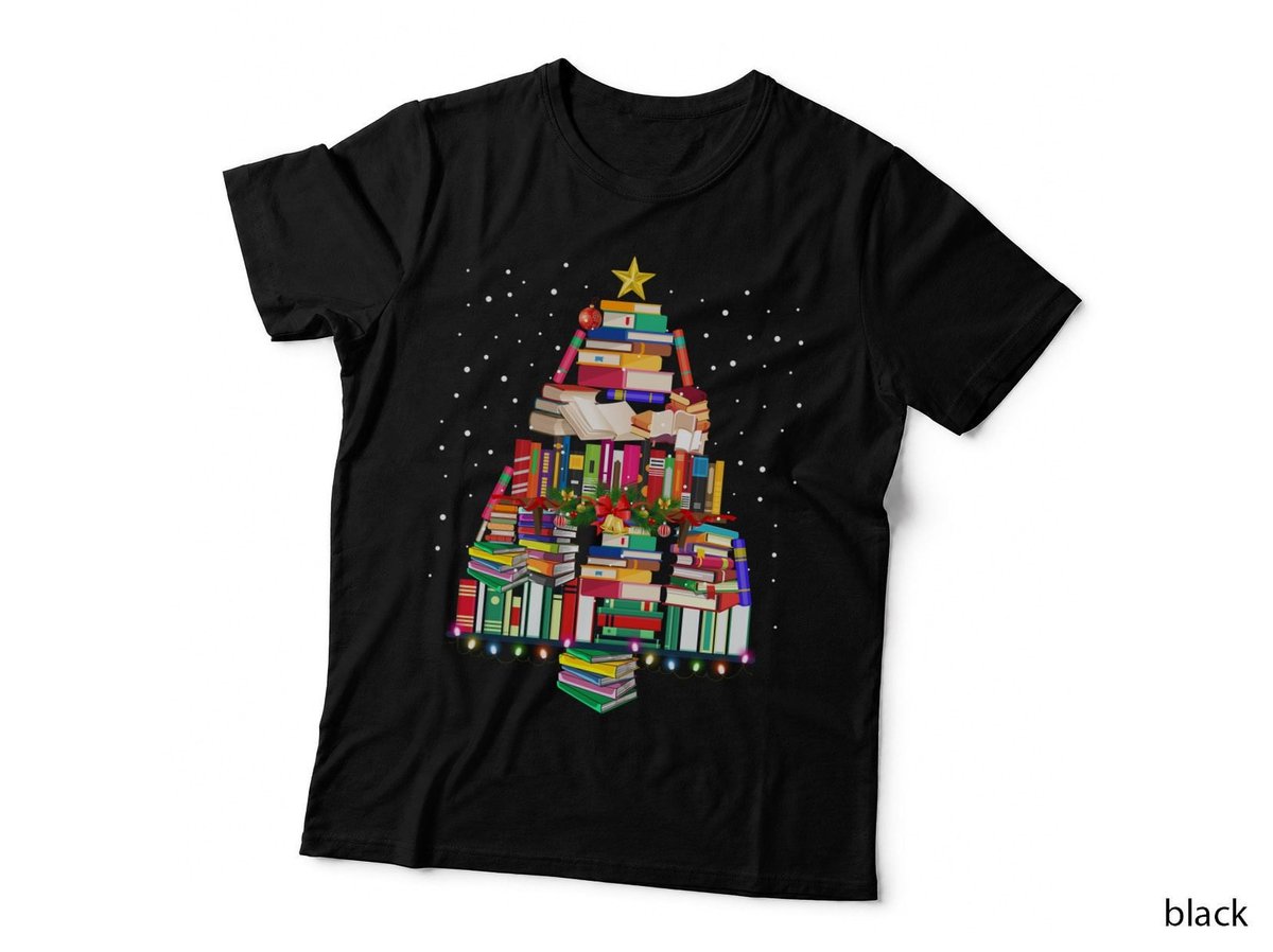 Book Stack Christmas Tree T-Shirt, Festive Holiday Style, Book Lover Apparel