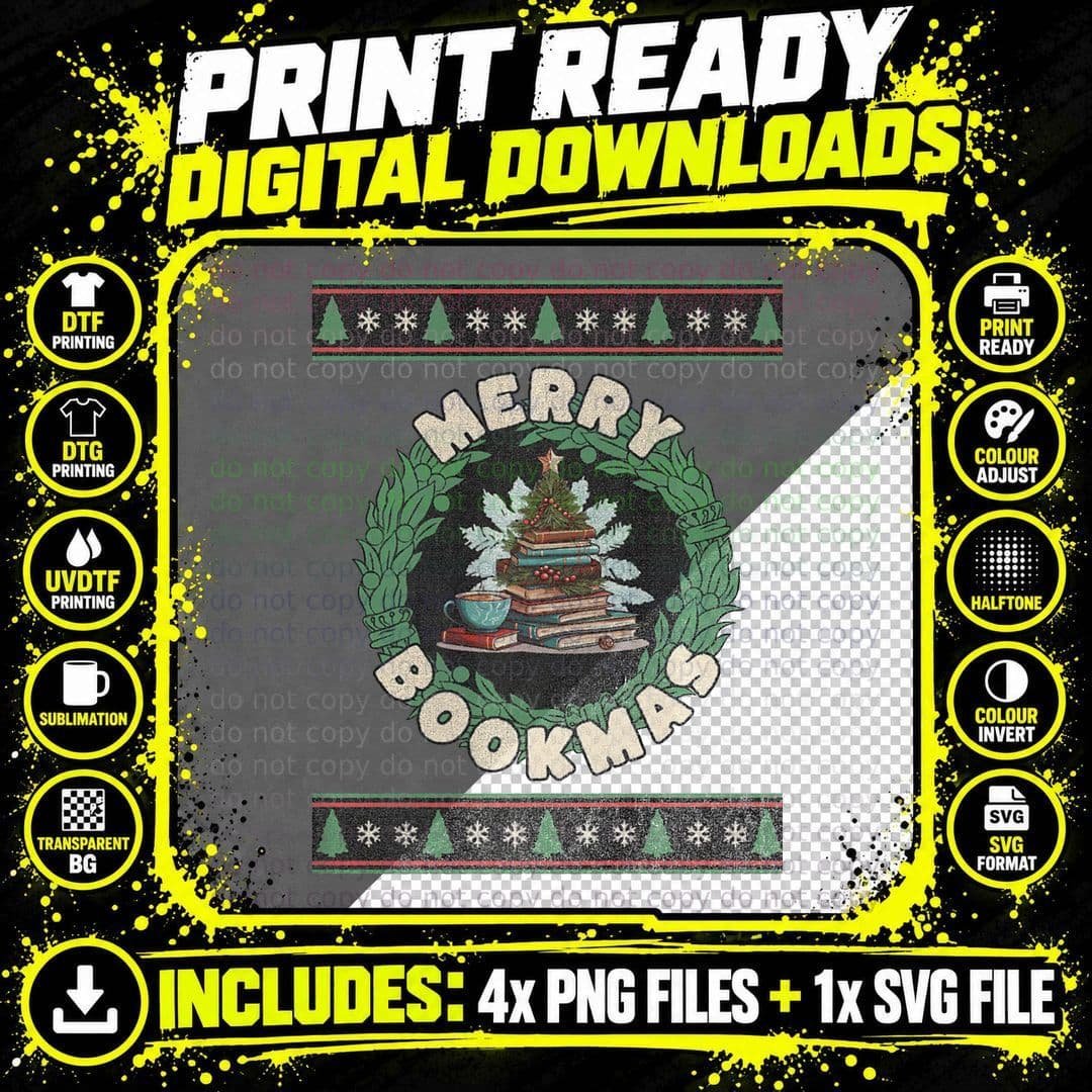 Books Coffee Christmas Tree Vintage Librarian Book Lover Png SVG Digital Bundle