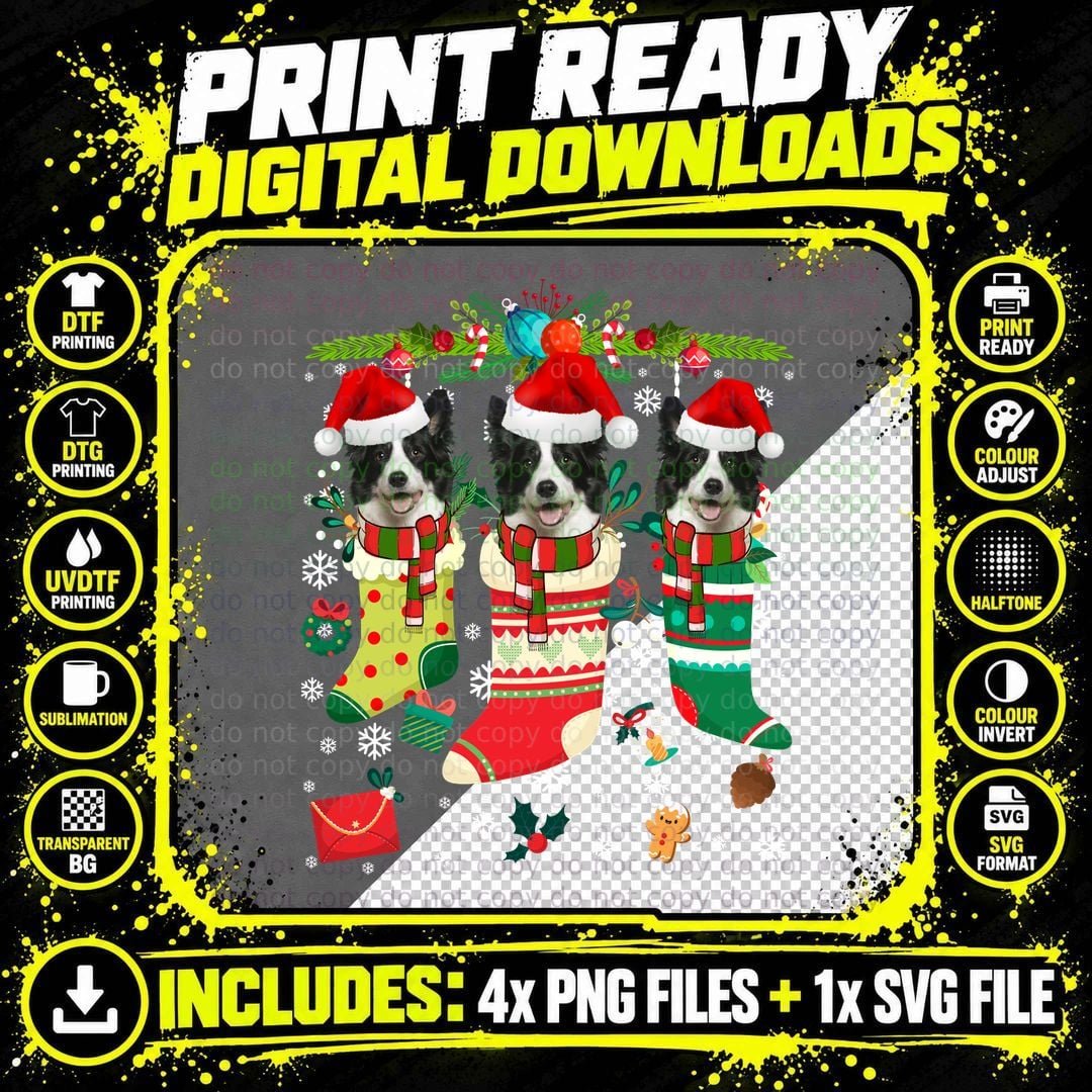 Border Collie Christmas Stocking T-Shirt Png SVG Digital Bundle