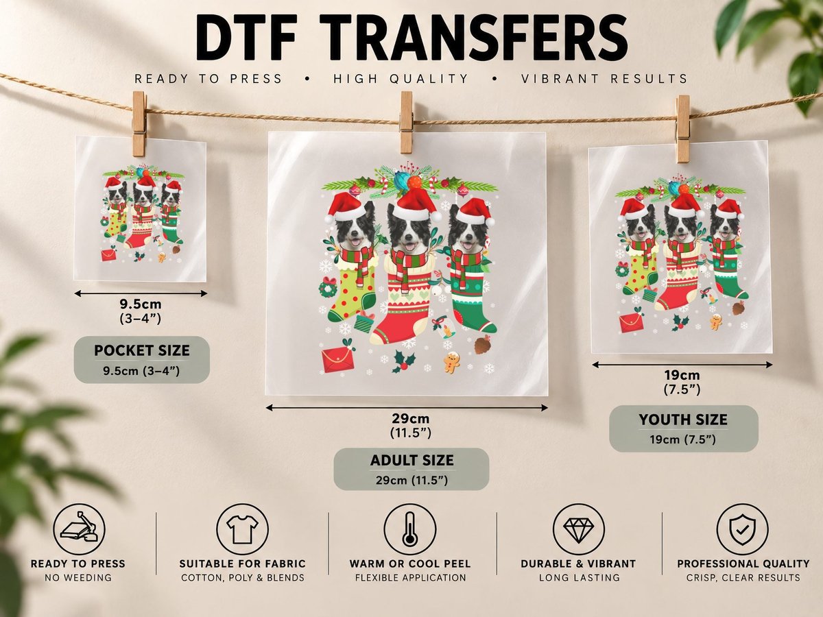 Border Collie Christmas Stocking, Festive Pet DTF Transfer Iron On