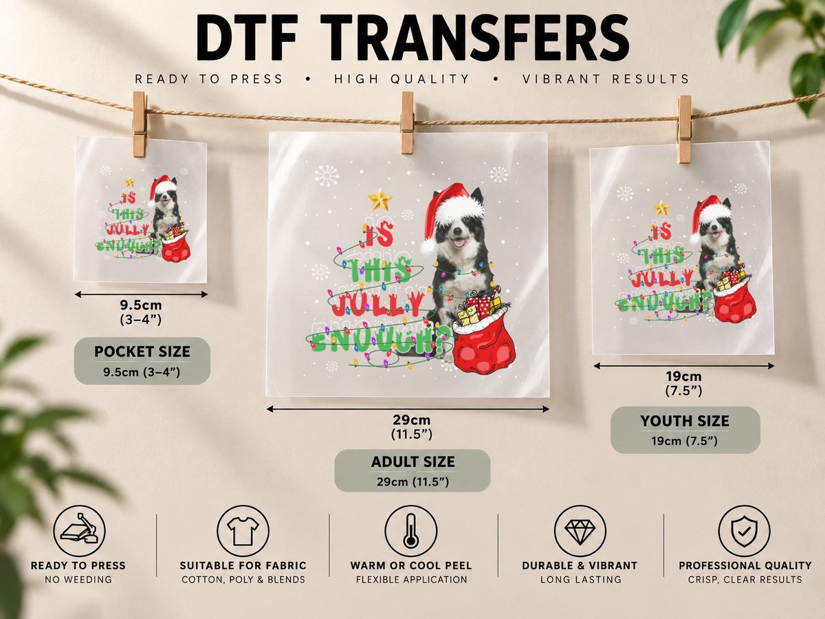 Border Collie Christmas, Festive Holiday Design, Pet Lover DTF Transfer Iron On