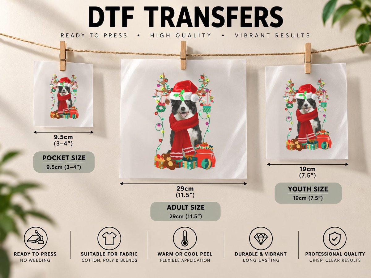 Border Collie Christmas, Festive Pet DTF Transfer Iron On