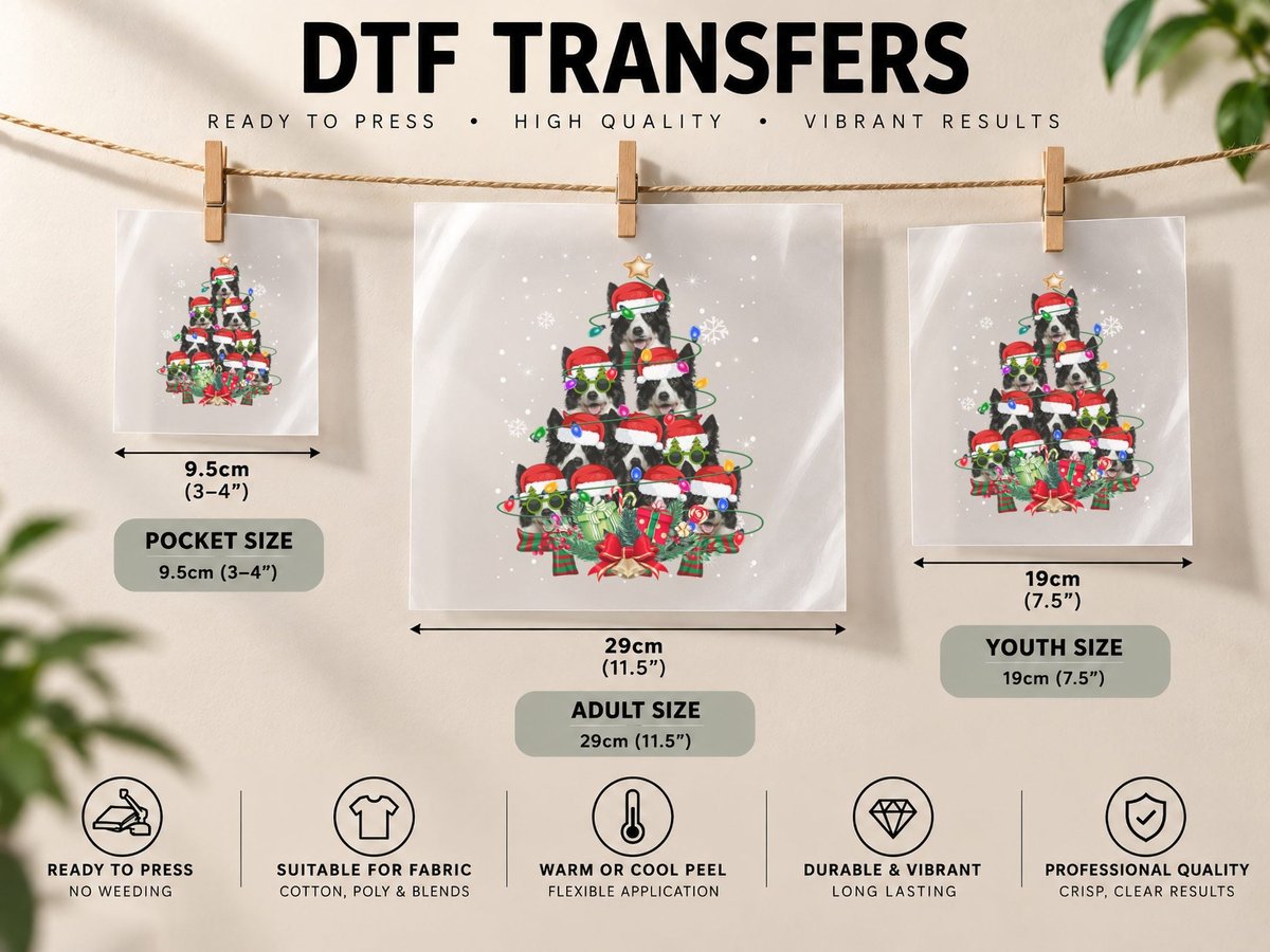 Border Collie Christmas Tree, Festive Pet Design DTF Transfer Iron On