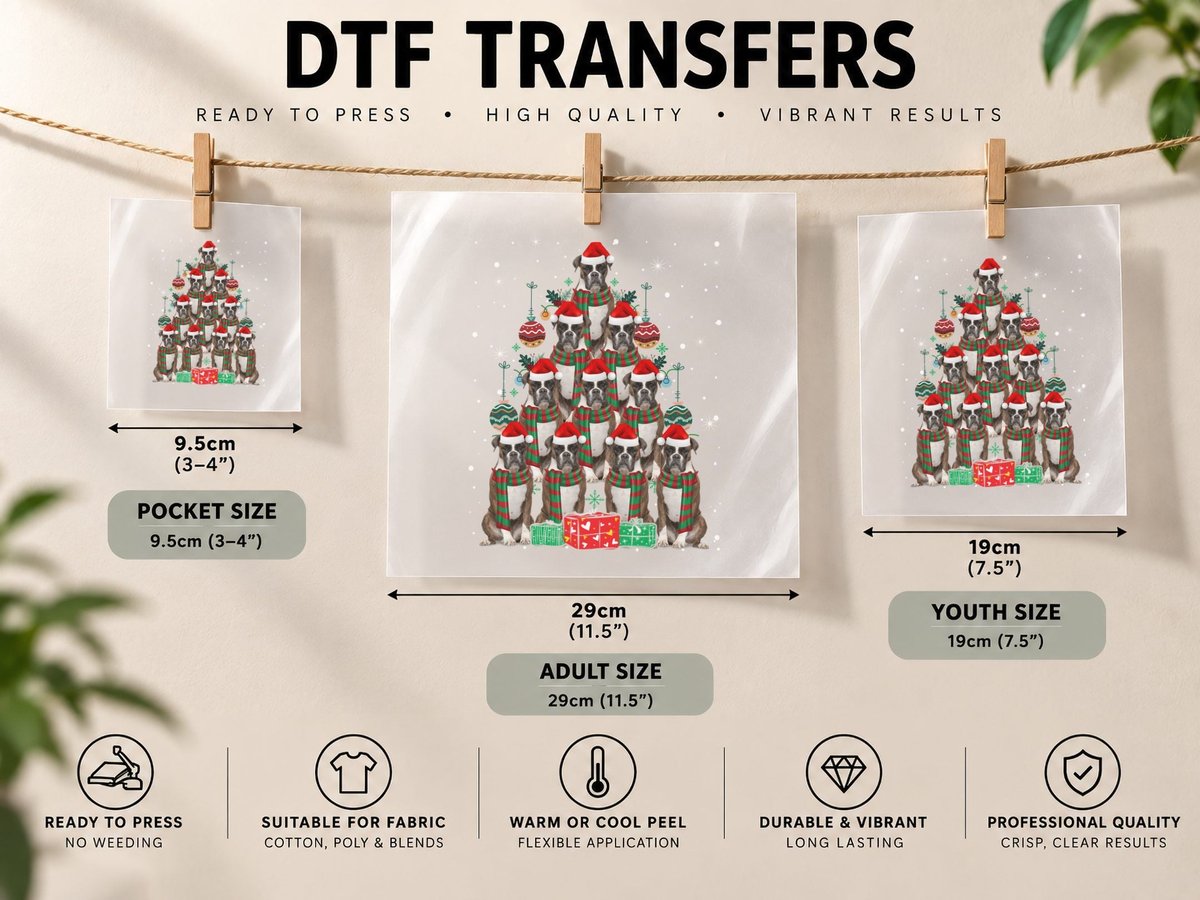 Boxer Christmas Tree, Festive Holiday Print, Pet Lover DTF Transfer Iron On