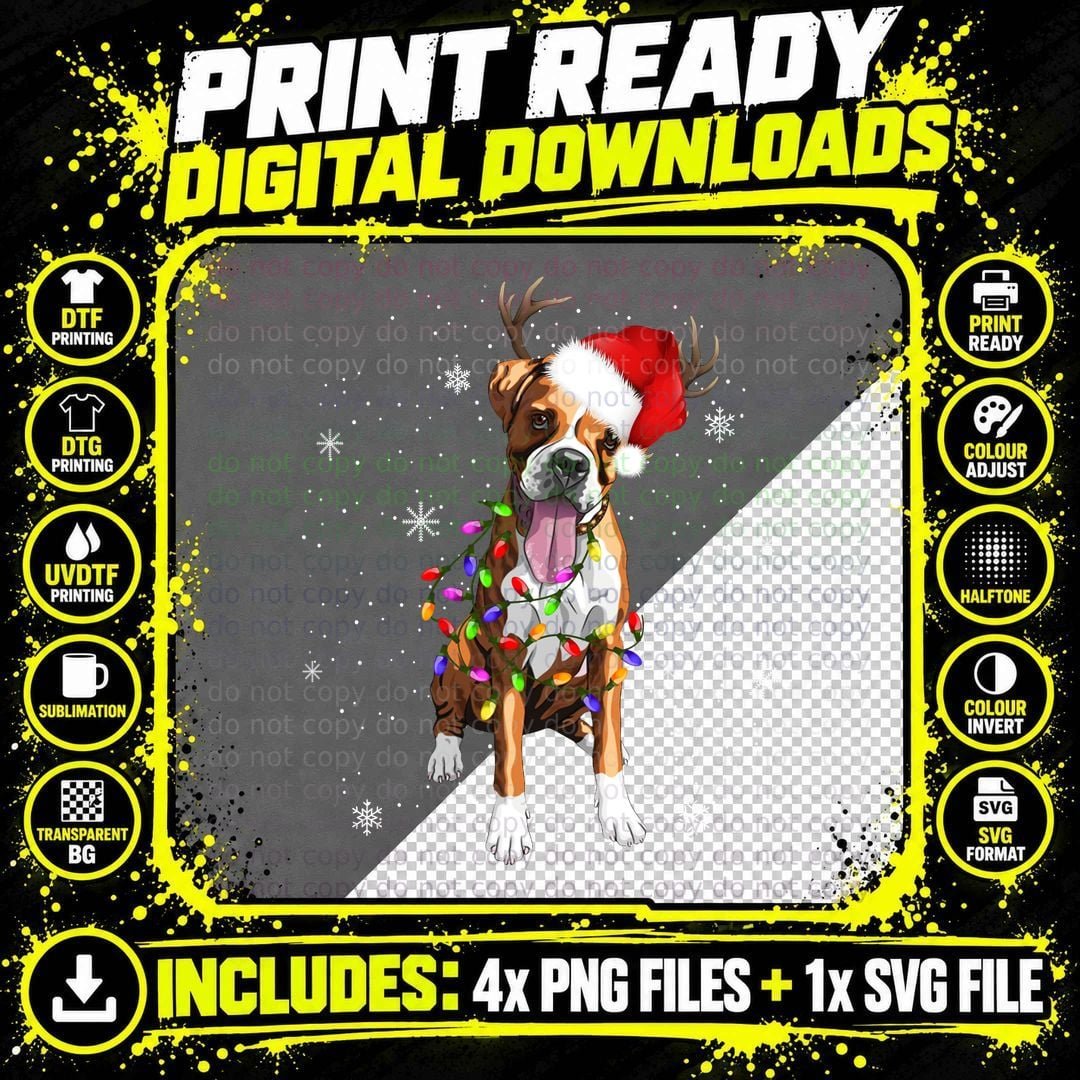Boxer Dog Christmas Lights T-Shirt Png SVG Digital Bundle