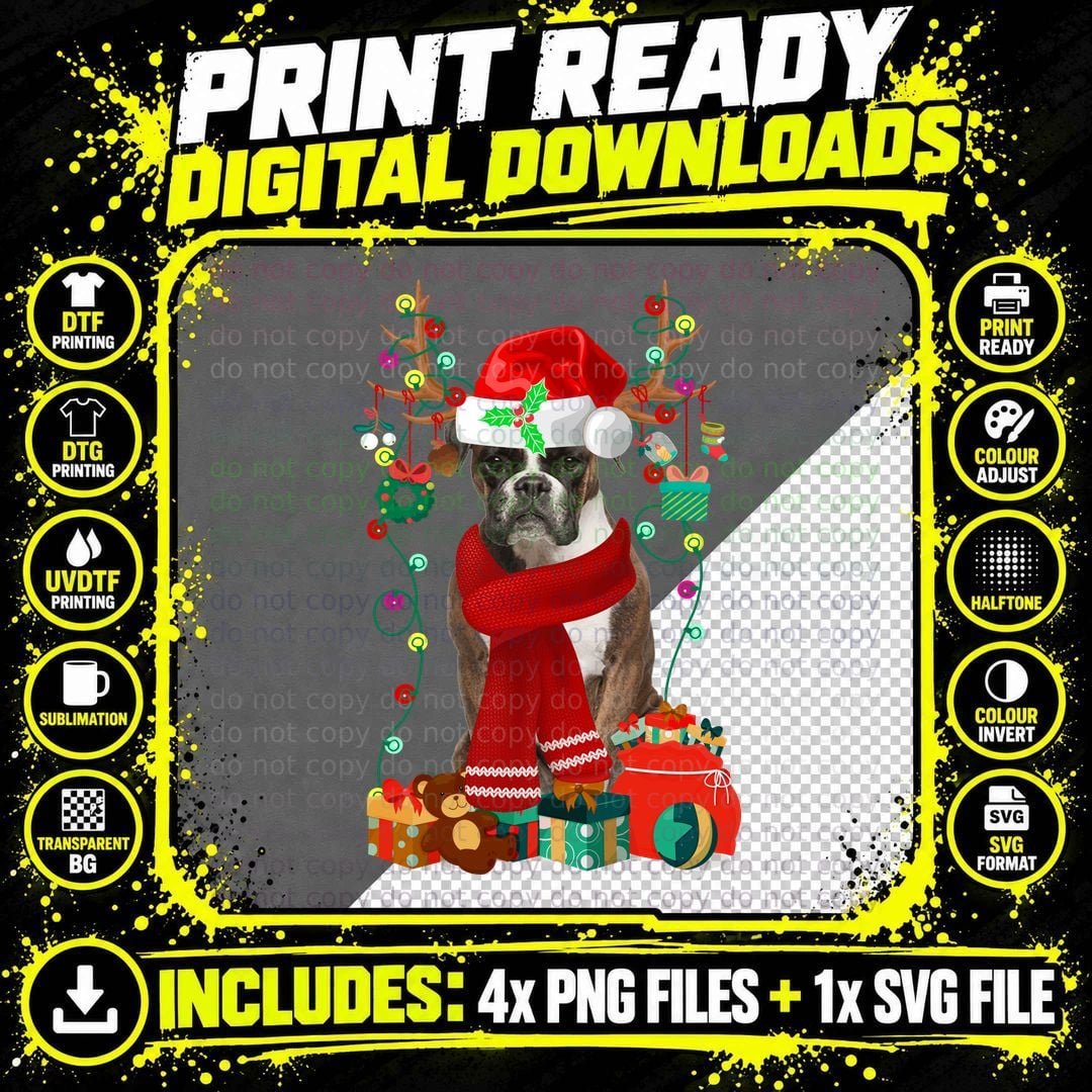 Boxer Dog Christmas T-Shirt, Festive Holiday Theme Png SVG Digital Bundle