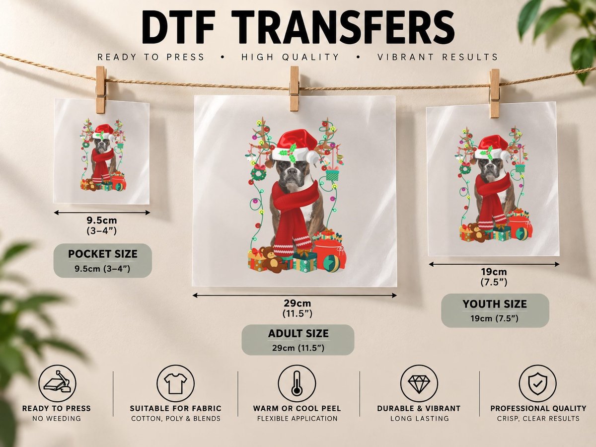 Boxer Dog Christmas, Festive Holiday Theme, Pet Lover DTF Transfer Iron On