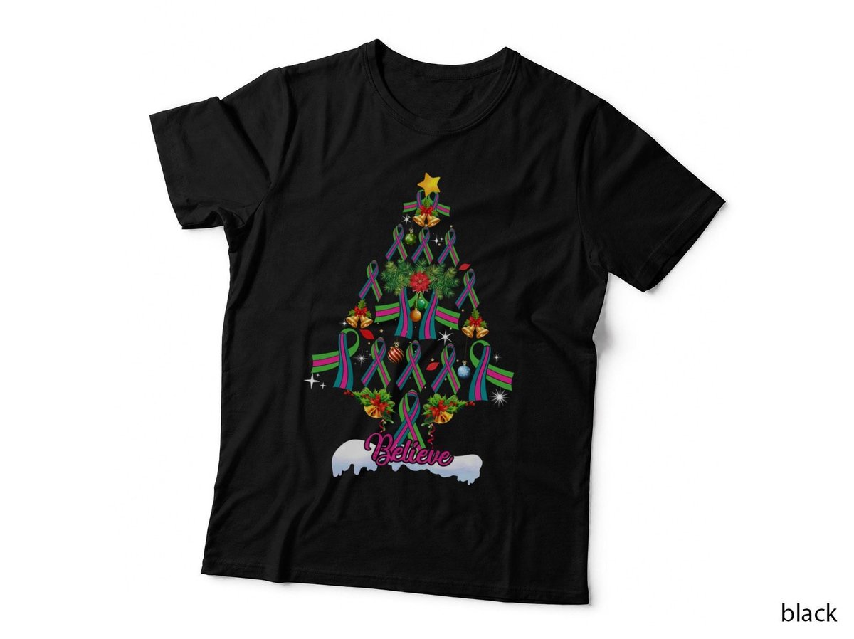 Breast Cancer Awareness Christmas Tree T-Shirt, Holiday Ribbon Print