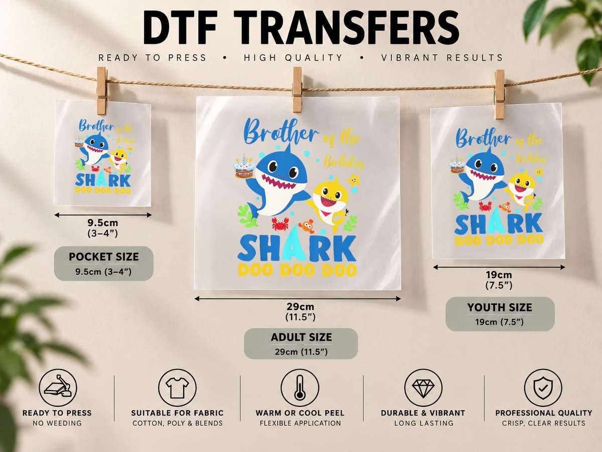 Brother Shark Halloween Christmas Boys Men Family DTF Transfer Iron On
