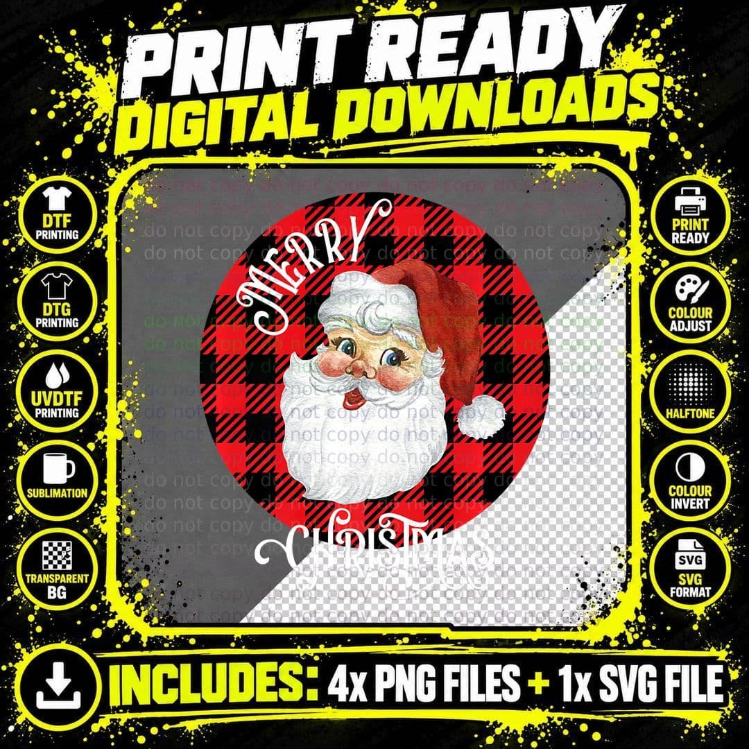 Buffalo Christmas Plaid Vintage Santa Claus Christmas Png SVG Digital Bundle