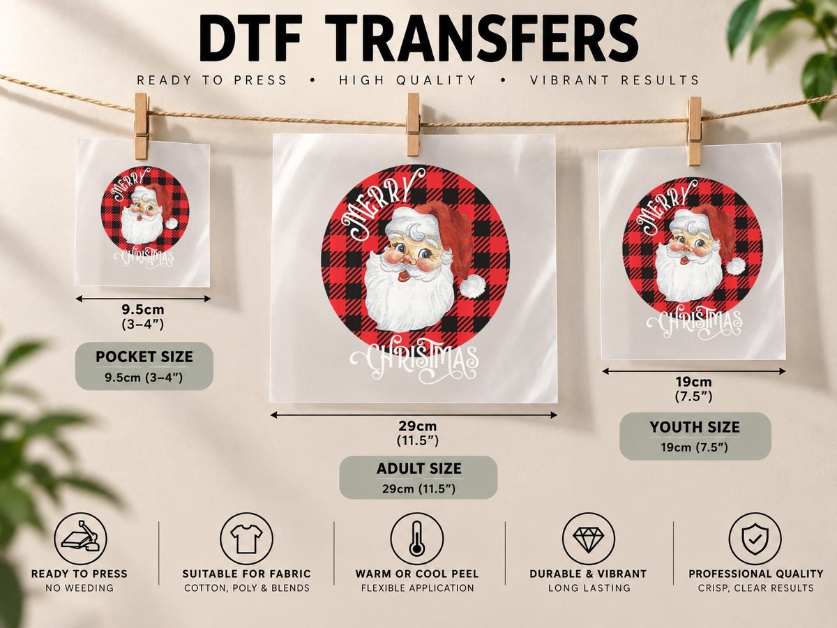 Buffalo Christmas Plaid Vintage Santa Claus Christmas DTF Transfer Iron On