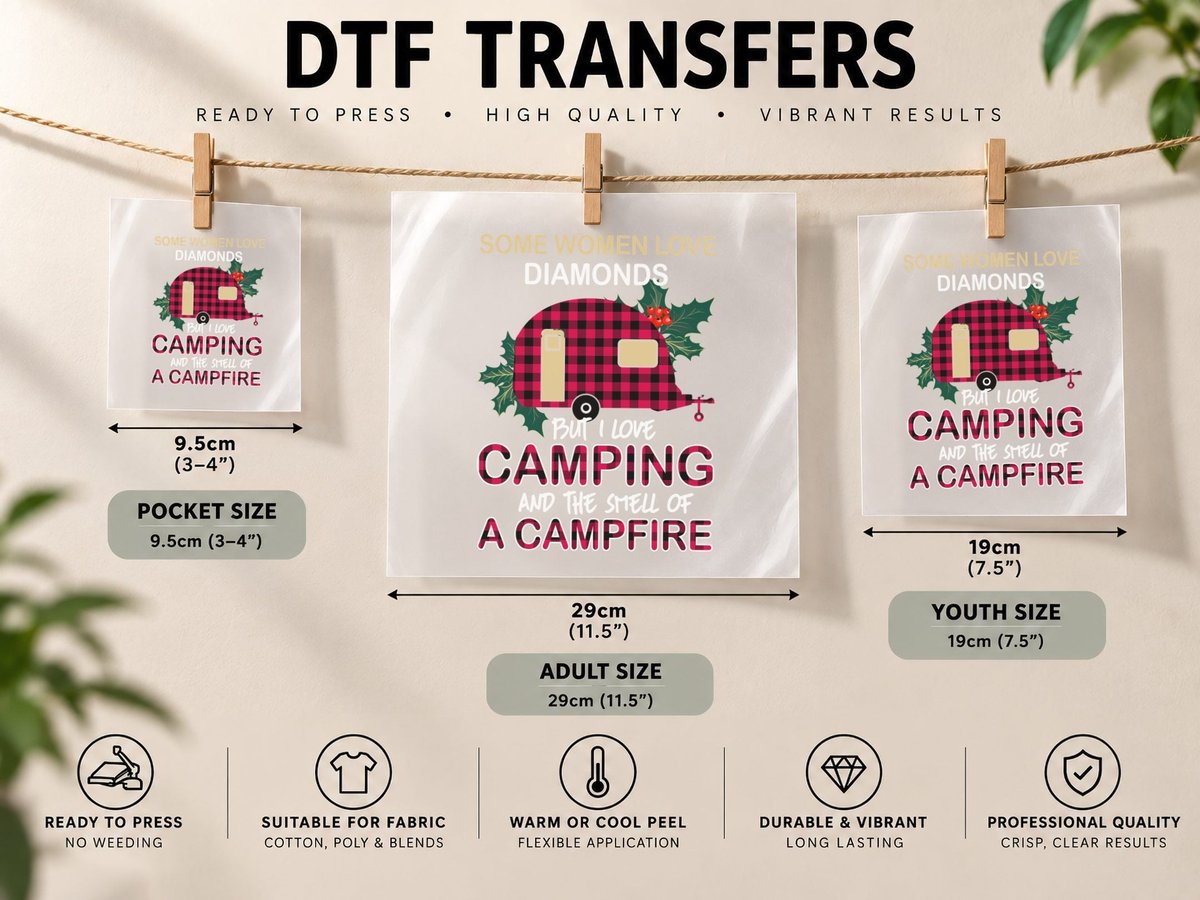 Buffalo Plaid Camping, Christmas Camping, Holiday Campfire DTF Transfer Iron On