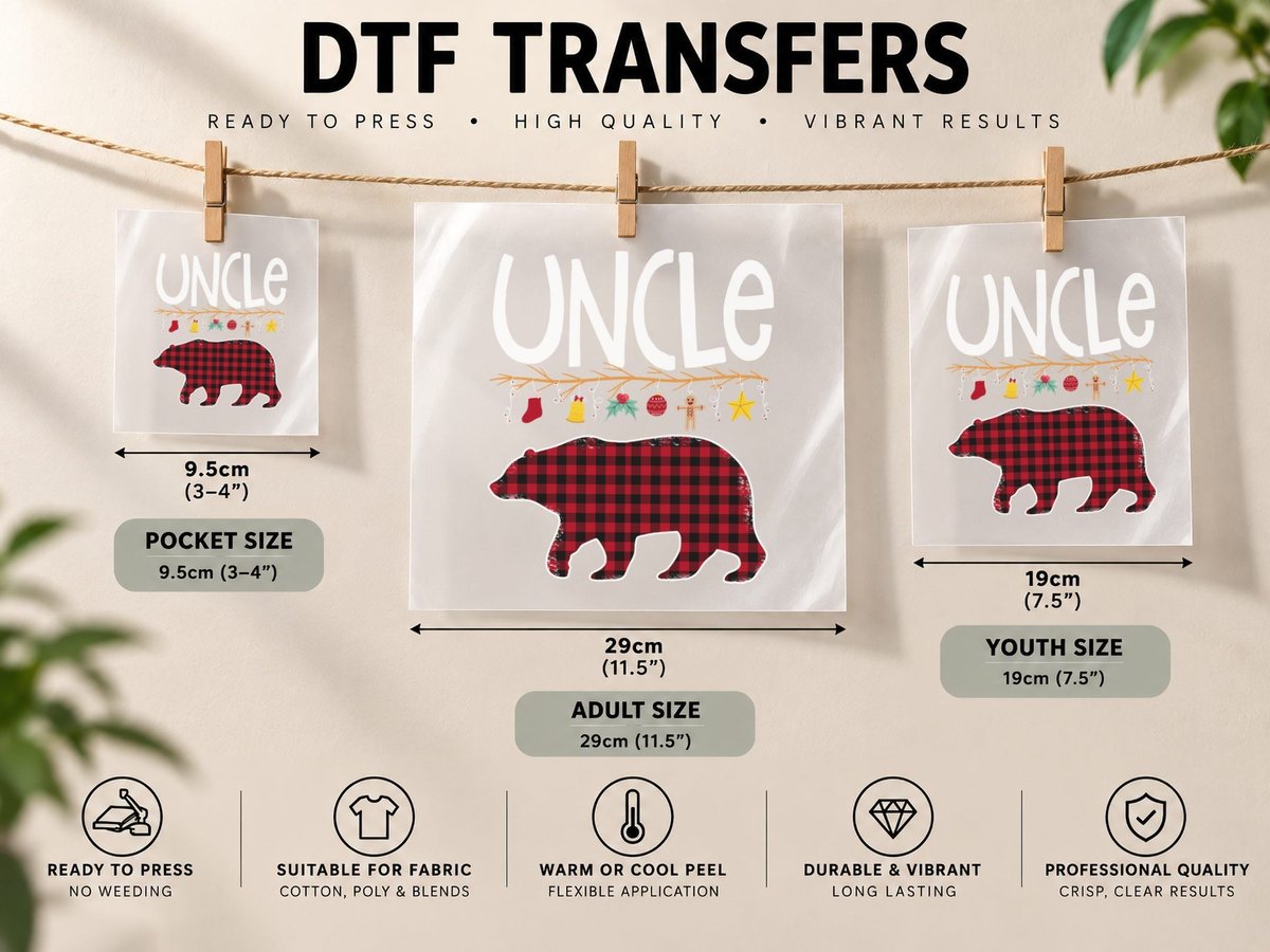 Buffalo Plaid Christmas Bear, Festive Holiday Style DTF Transfer Iron On