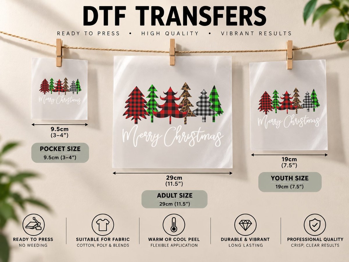 Buffalo Plaid Christmas Tree, Festive Holiday Print DTF Transfer Iron On