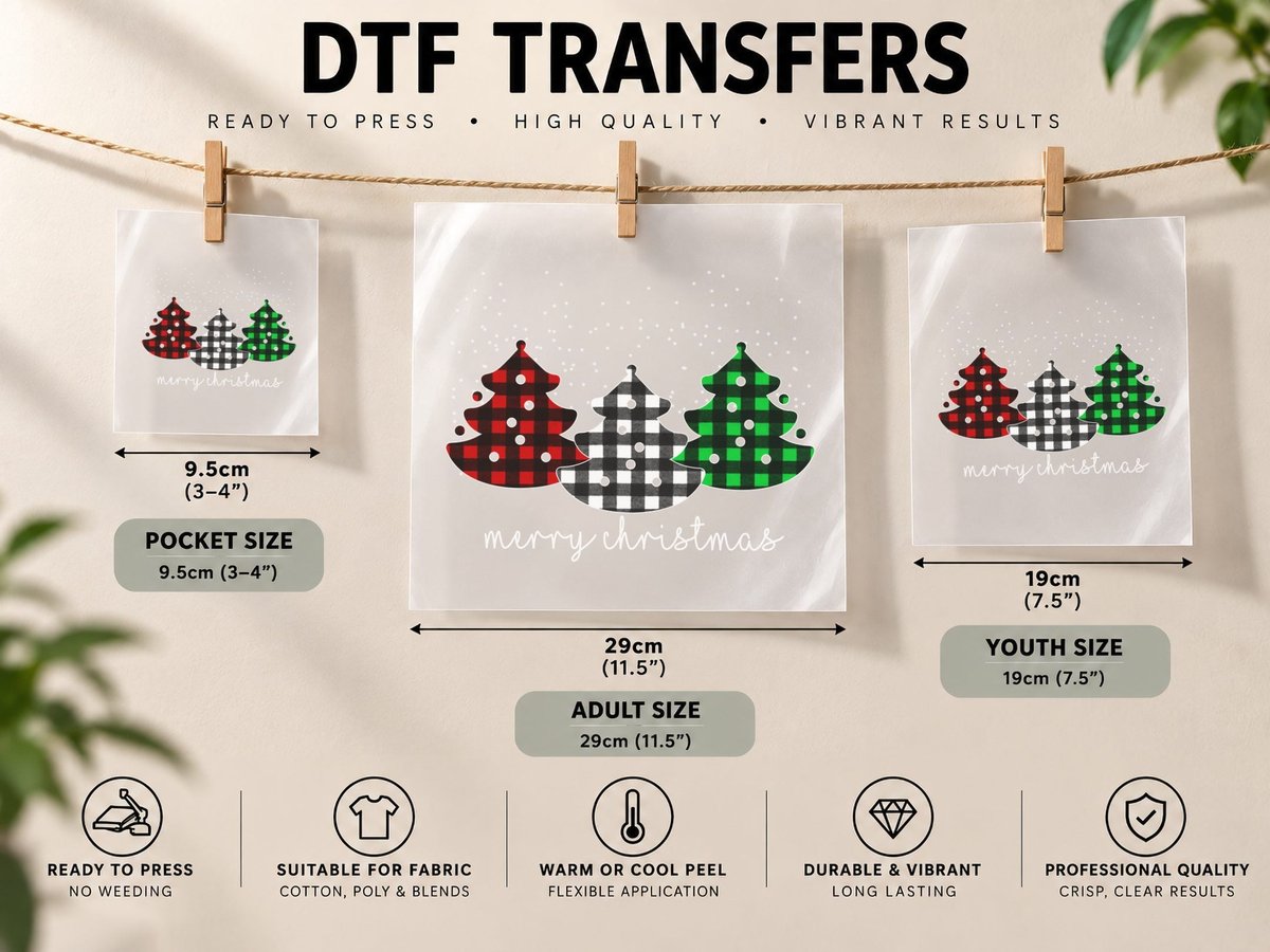 Buffalo Plaid Christmas Tree, Festive Holiday Style DTF Transfer Iron On