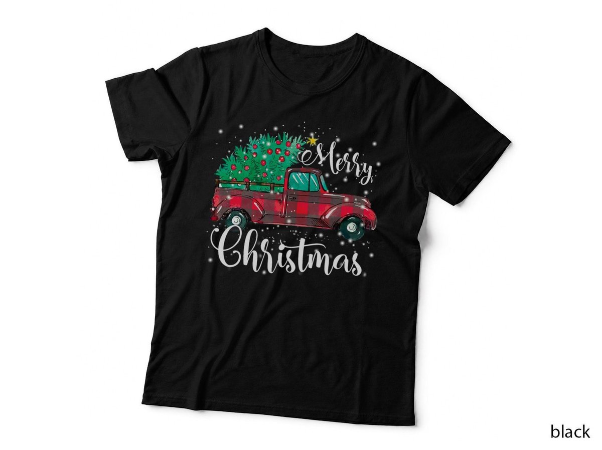 Buffalo Plaid Christmas Tree Vintage Red Truck Xmas T-Shirt