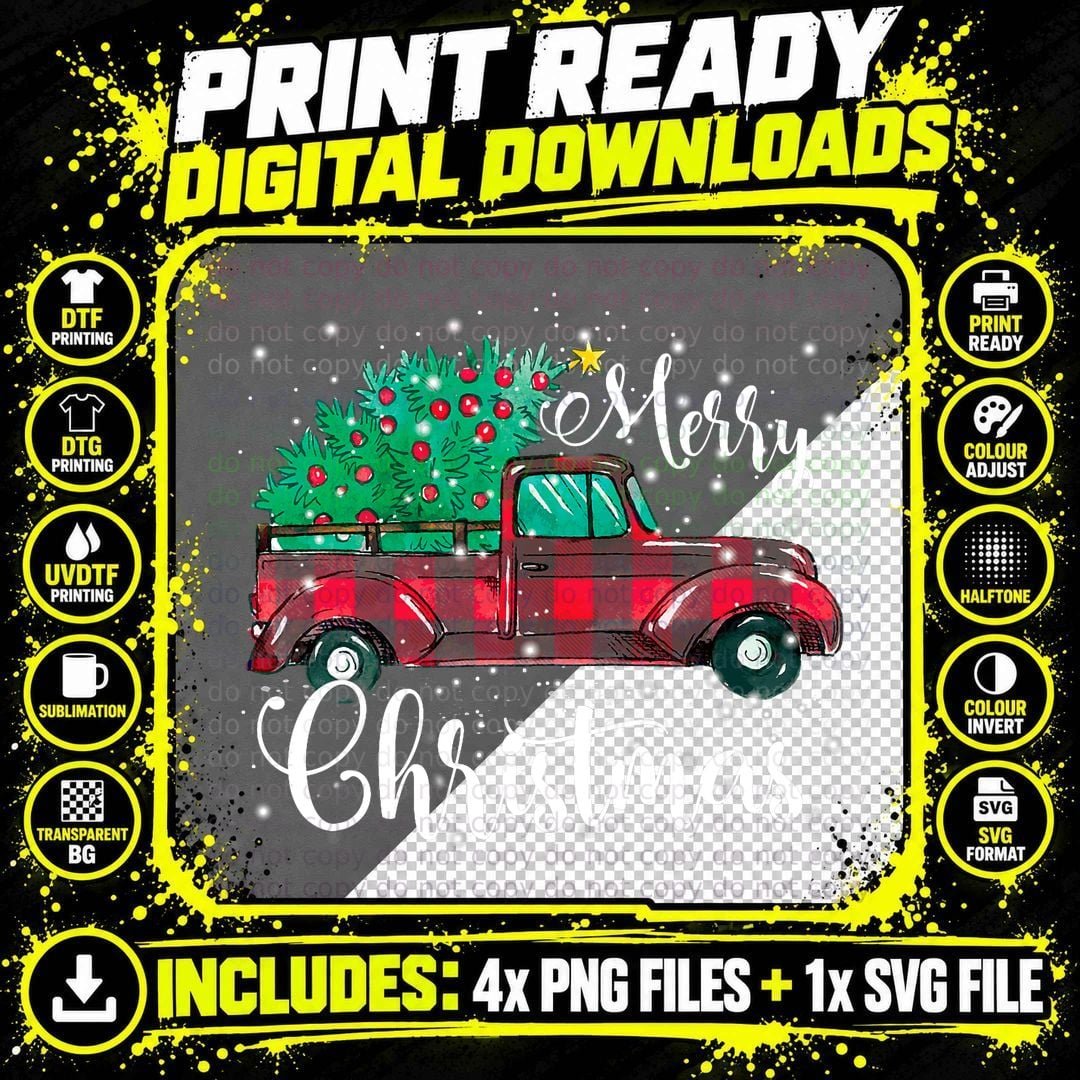 Buffalo Plaid Christmas Tree Vintage Red Truck Xmas Png SVG Digital Bundle