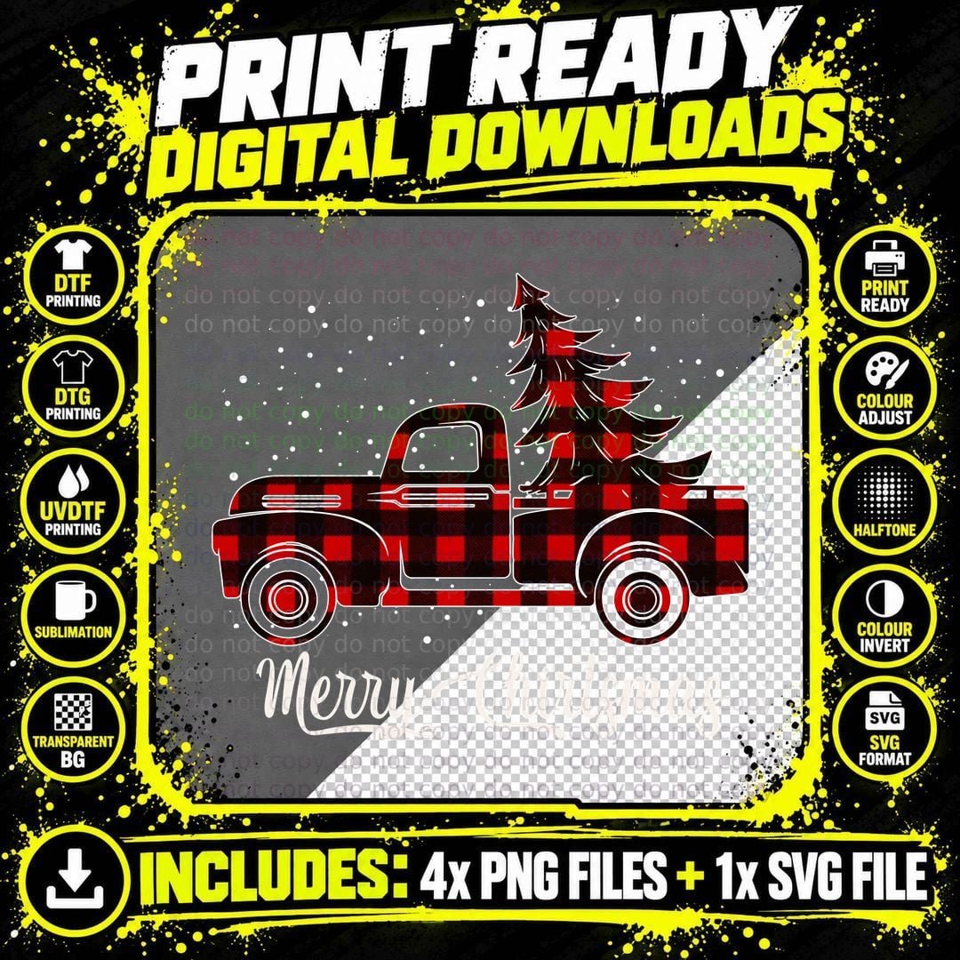 Buffalo Plaid Christmas Truck T-Shirt Png SVG Digital Bundle