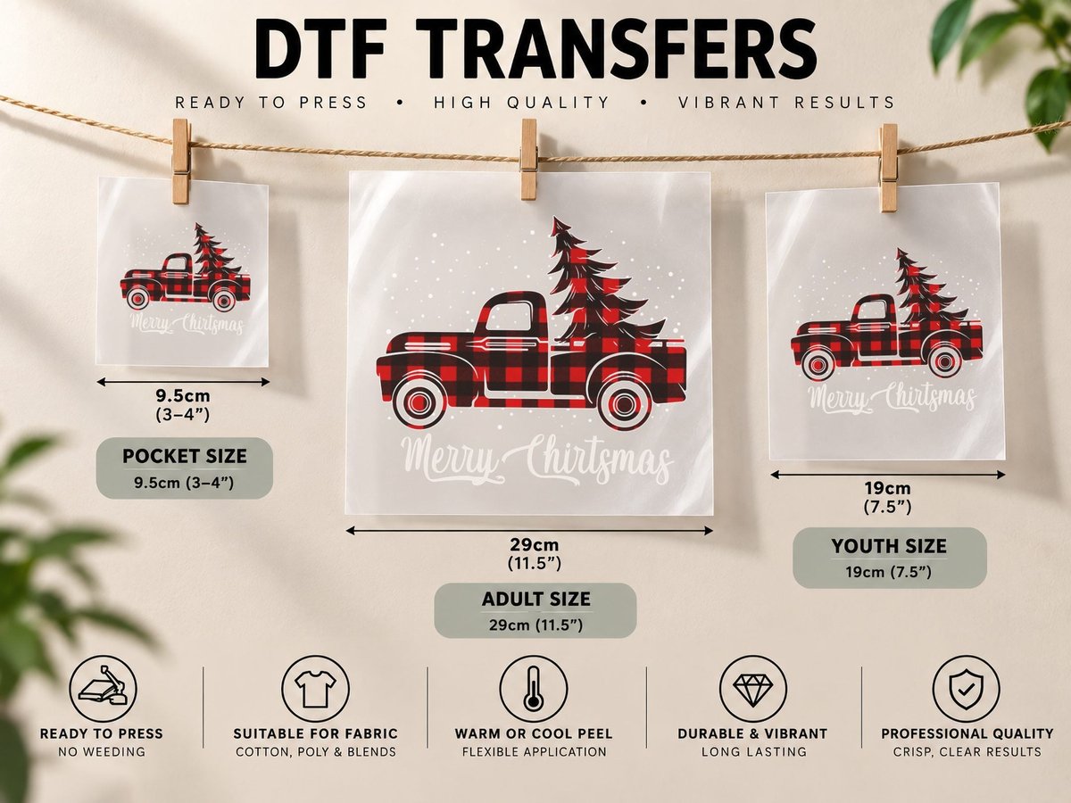 Buffalo Plaid Christmas Truck, Holiday Buffalo Check DTF Transfer Iron On