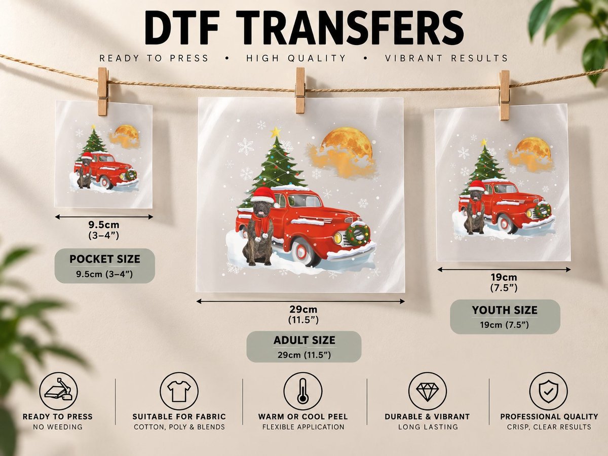 Bull Mastiff Vintage Wagon Red Truck Christmas Tree Pajamas DTF Transfer Iron On