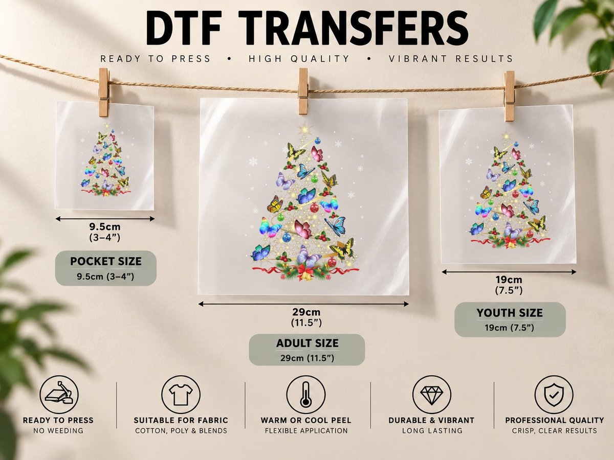 Butterfly Christmas Tree, Festive Holiday Print DTF Transfer Iron On