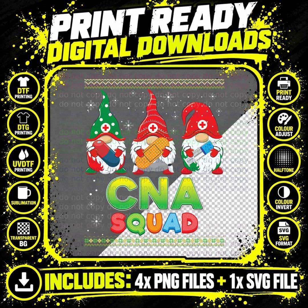 CNA Nurse Squad Christmas Gnomes Ugly Sweater Gnome Png SVG Digital Bundle