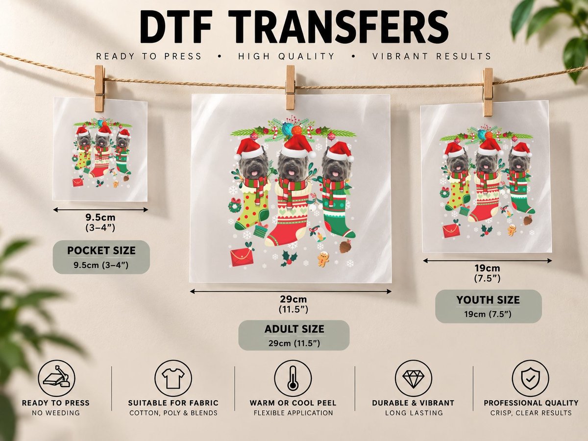 Cairn Terrier Christmas Stocking, Festive Holiday Print DTF Transfer Iron On