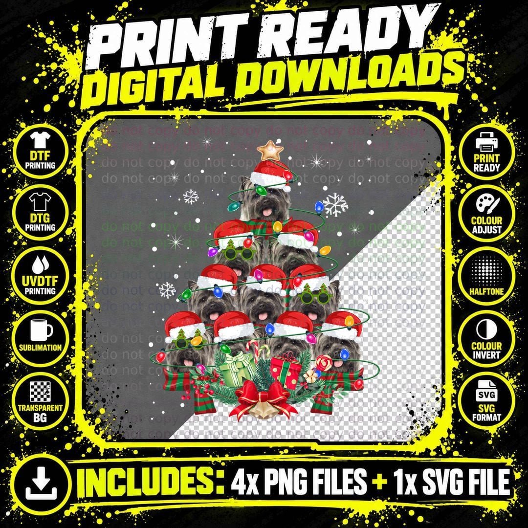 Cairn Terrier Christmas Tree T-Shirt, Festive Pet Design Png SVG Digital Bundle