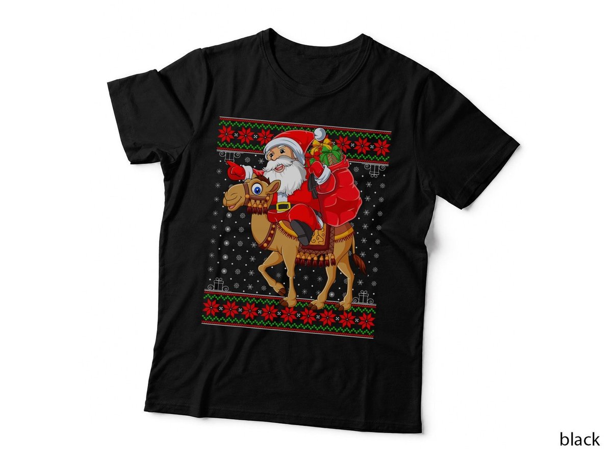 Camel Lover Xmas Ugly Santa Riding Camel Christmas T-Shirt