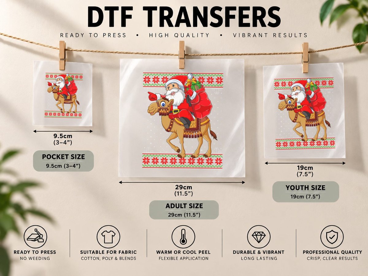 Camel Lover Xmas Ugly Santa Riding Camel Christmas DTF Transfer Iron On