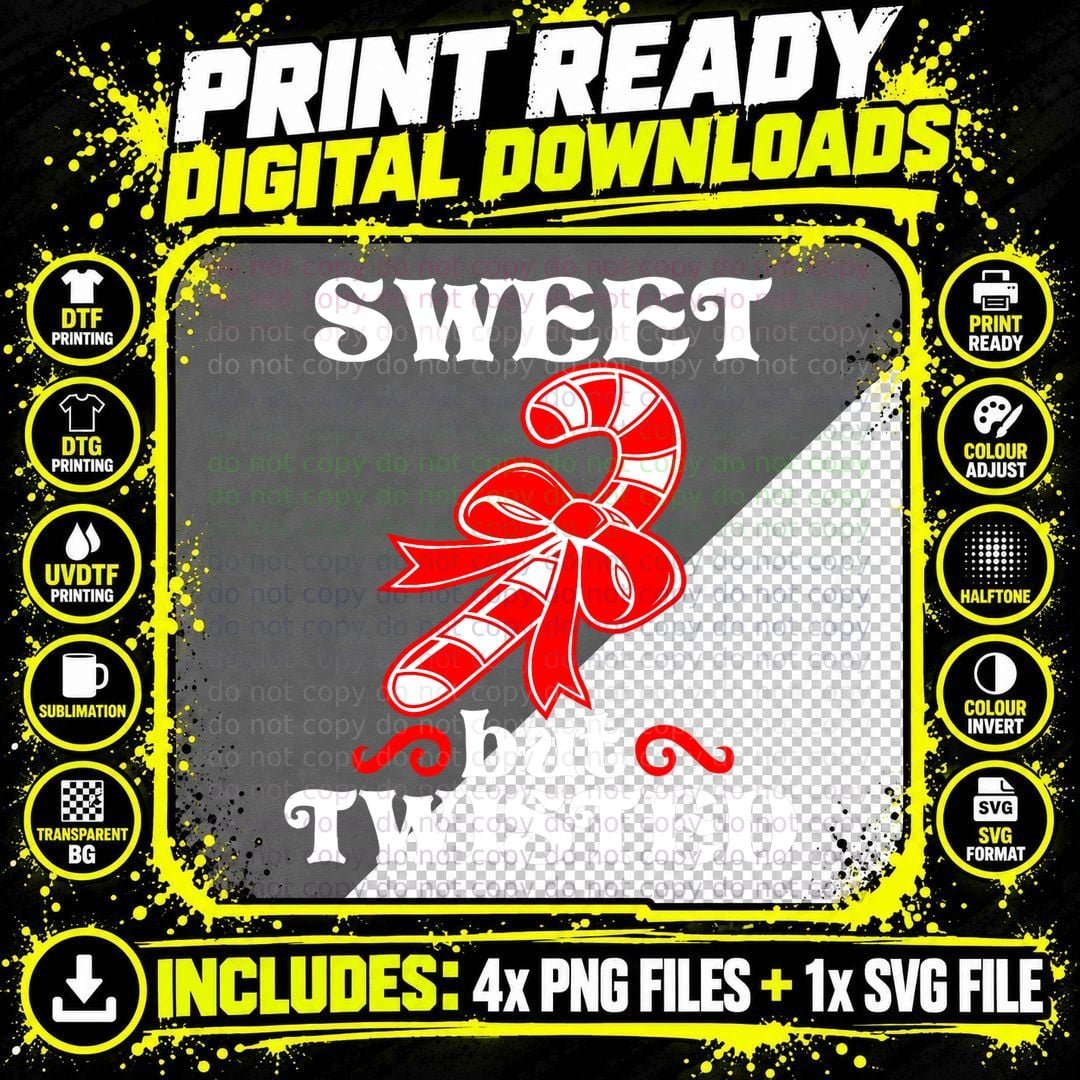 Candy Cane Sweet but Twisted Funny Christmas T-Shirt Png SVG Digital Bundle