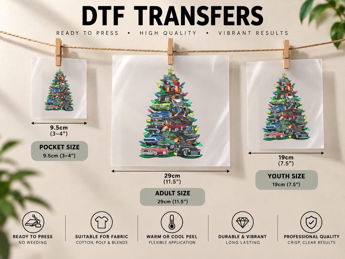 Car Madness Christmas Tree! Classic Muscle Cars and Hot DTF Transfer Iron On