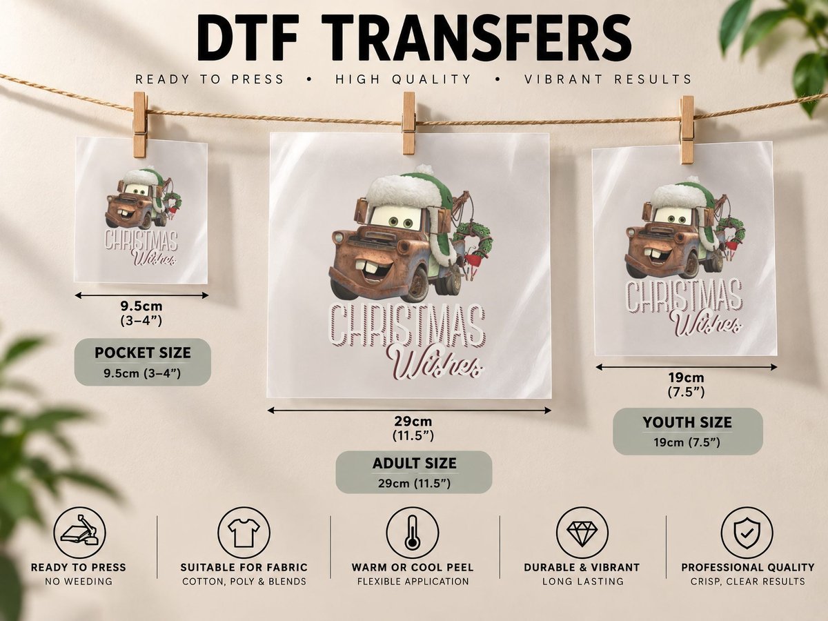 Cars Tow Mater Christmas Wishes Portrait DTF Transfer Iron On