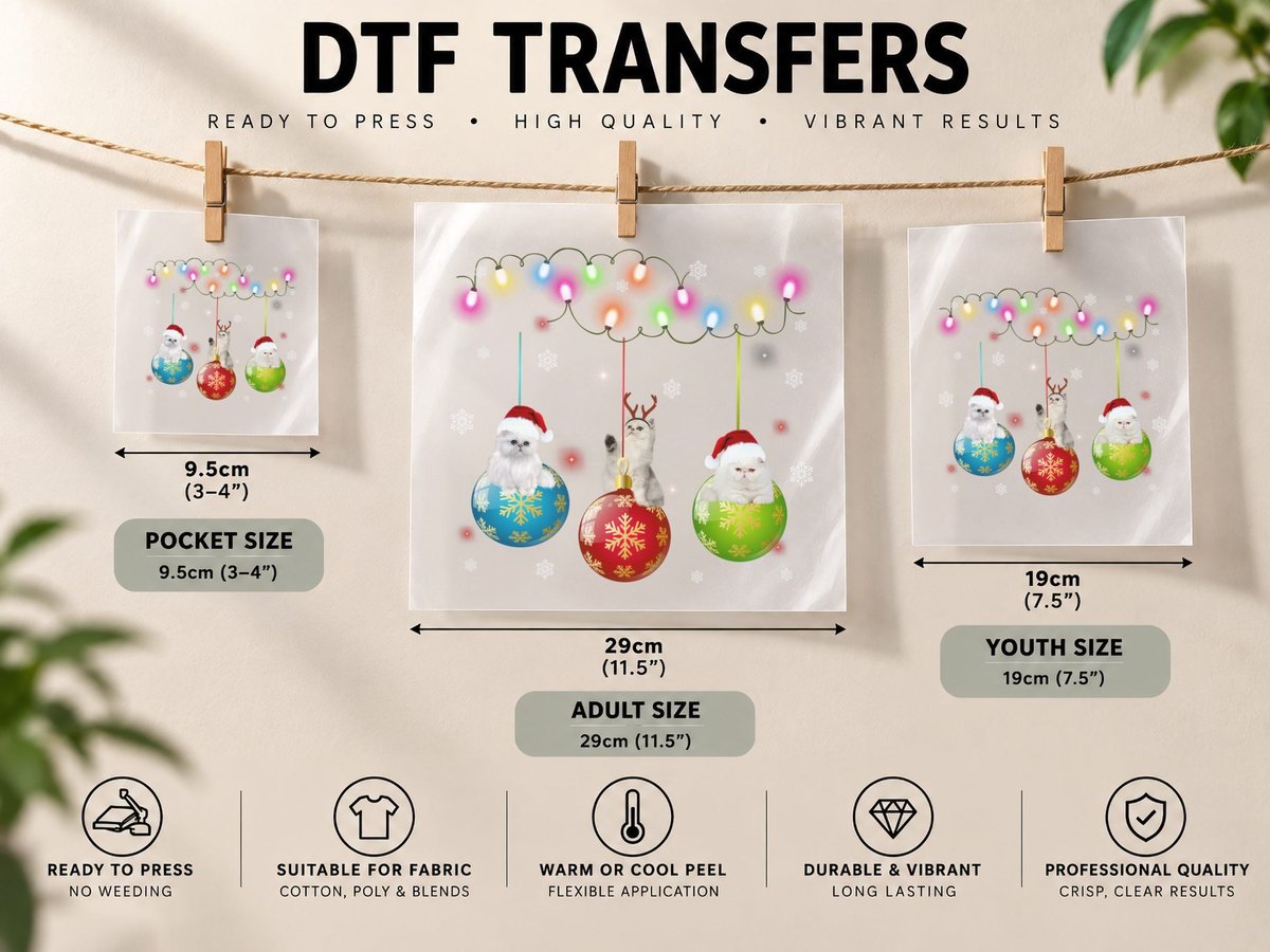 Cat Christmas Ornament, Festive Holiday Print, Pet Lover DTF Transfer Iron On
