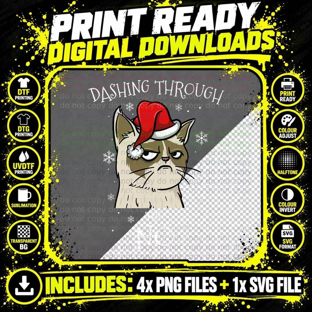 Cat Lover Xmas Gifts Dashing Through No Grumpy Christmas Png SVG Digital Bundle