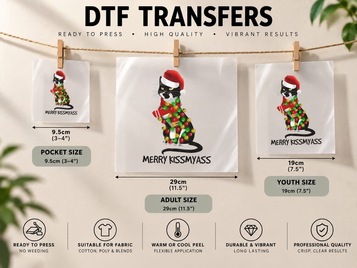 Cat Merry Kissmyass, Christmas Holiday, Pet Lover DTF Transfer Iron On