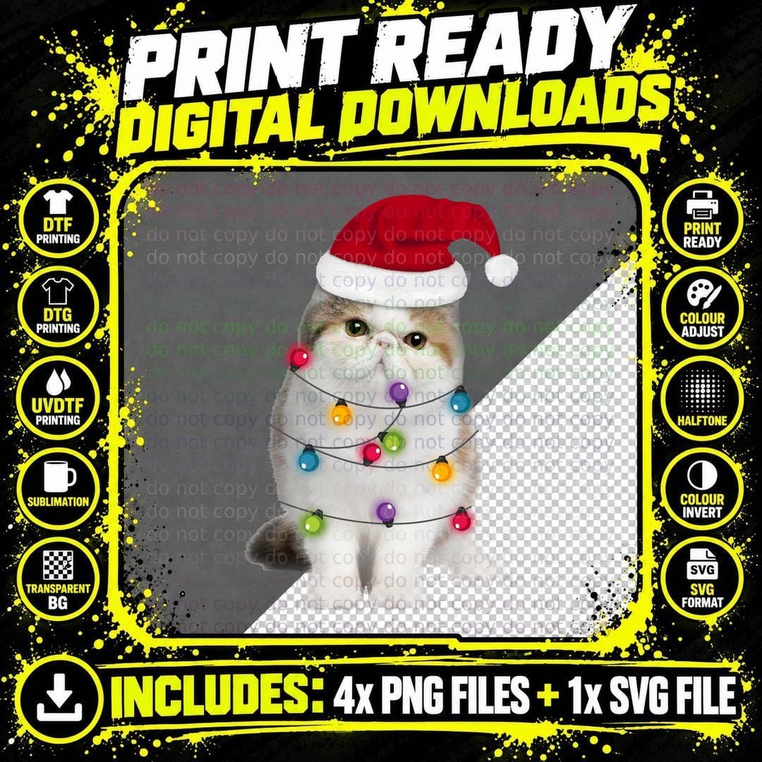 Cat Noel T-Shirt, Festive Christmas Theme Png SVG Digital Bundle