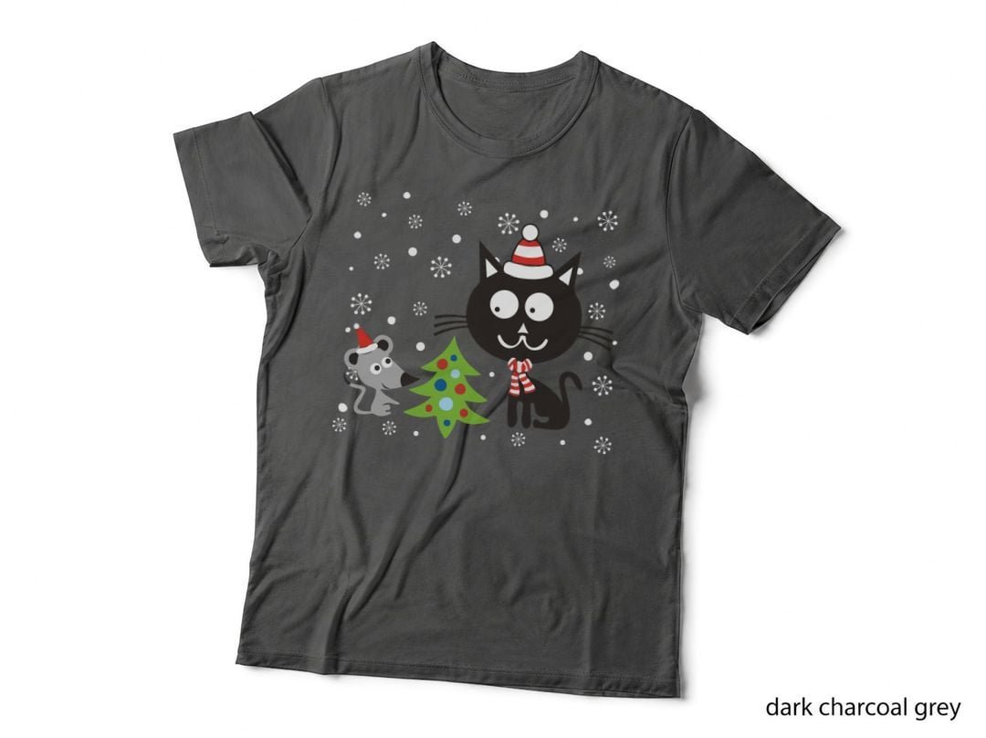 Cat and Mouse Christmas T-Shirt, Festive Holiday Print, Pet Lover Apparel