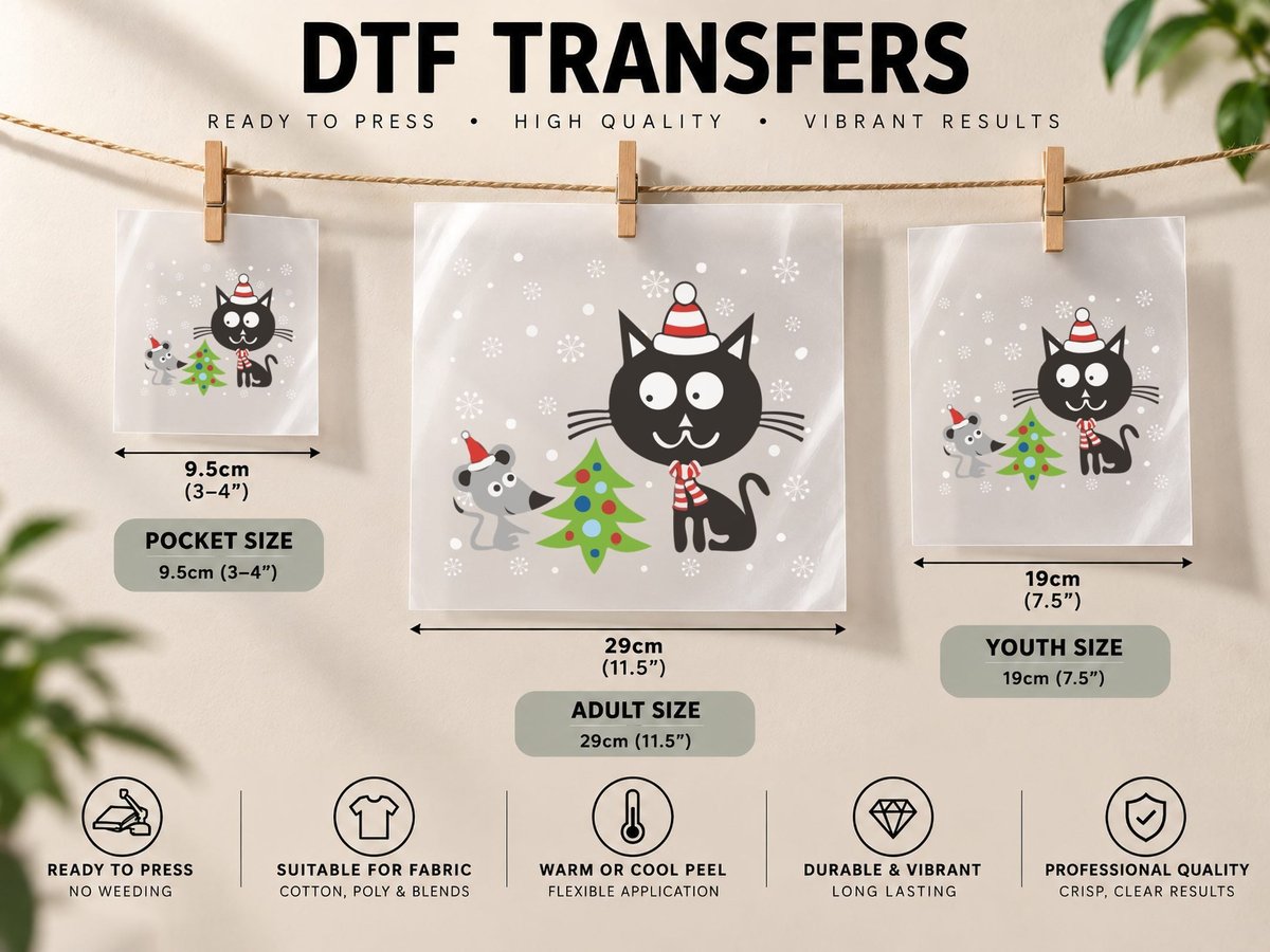 Cat and Mouse Christmas, Festive Holiday Print, Pet Lover DTF Transfer Iron On