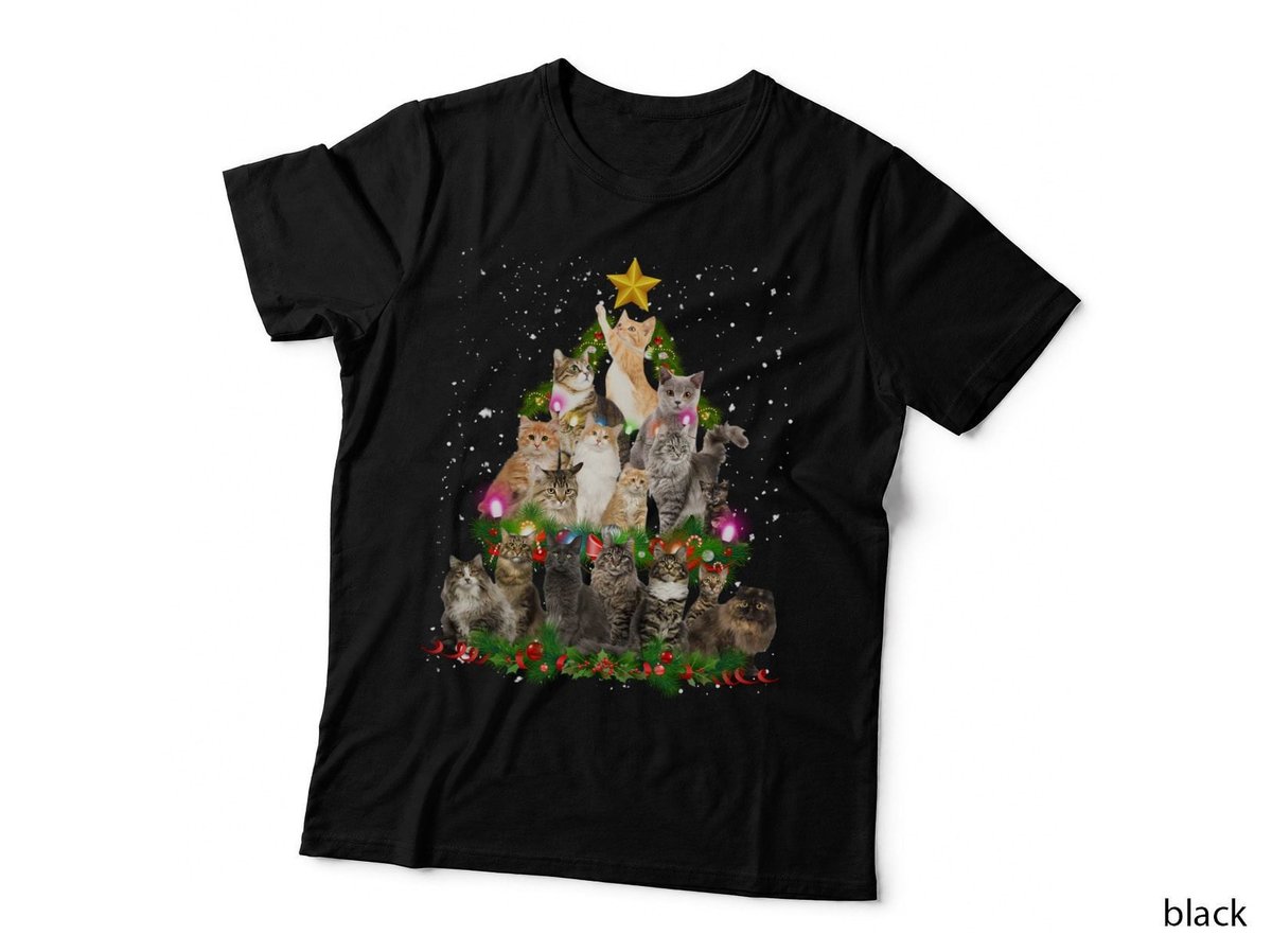 Cats Christmas Tree T-Shirt, Festive Pet Lover Apparel, Holiday Cat Print