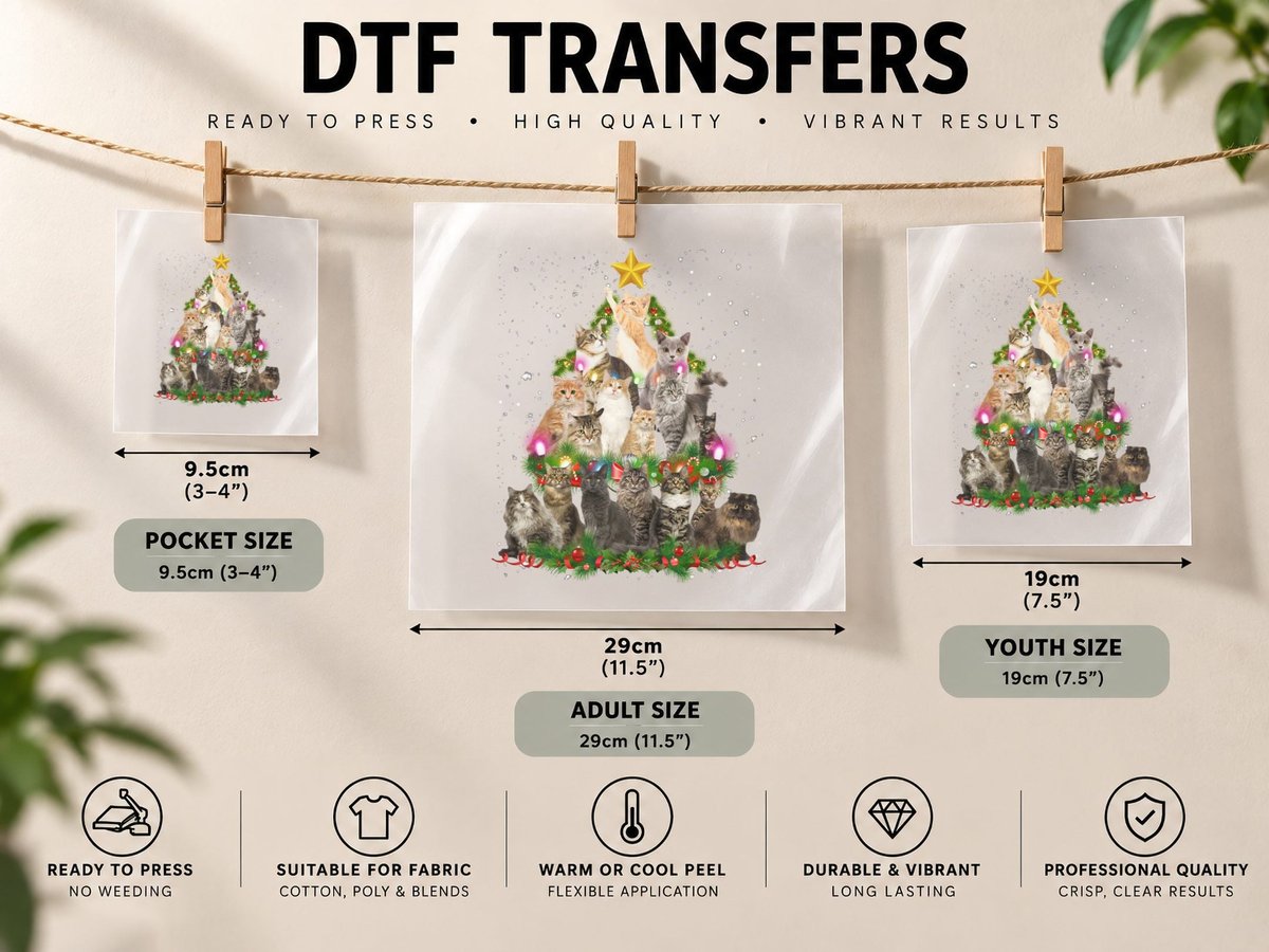 Cats Christmas Tree, Festive Pet Lover, Holiday Cat Print DTF Transfer Iron On