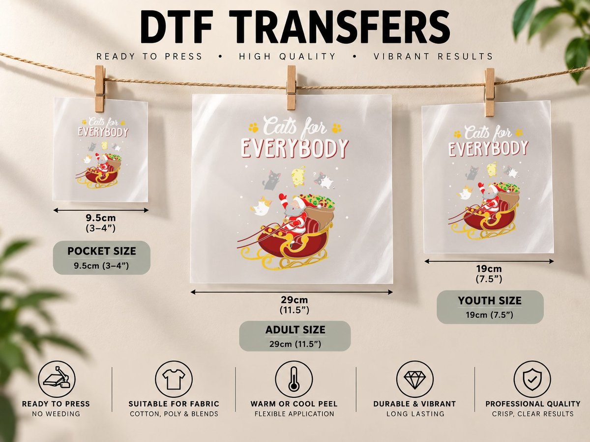 Cats for Everybody Ugly Christmas Cat DTF Transfer Iron On