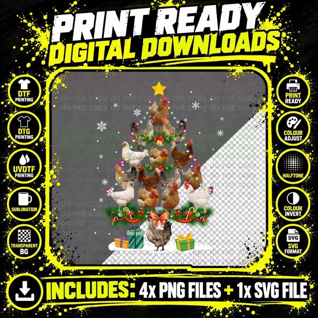 Chicken Christmas Tree T-Shirt, Festive Farm Animal Png SVG Digital Bundle