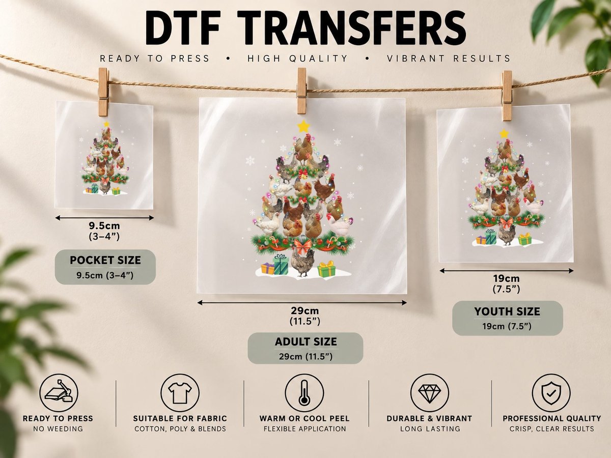 Chicken Christmas Tree, Festive Farm Animal Print DTF Transfer Iron On