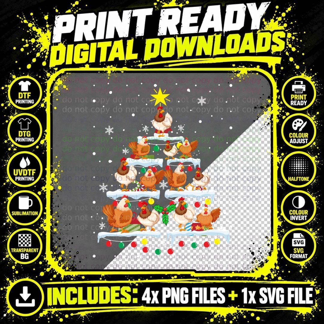 Chicken Christmas Tree T-Shirt, Festive Holiday Print Png SVG Digital Bundle