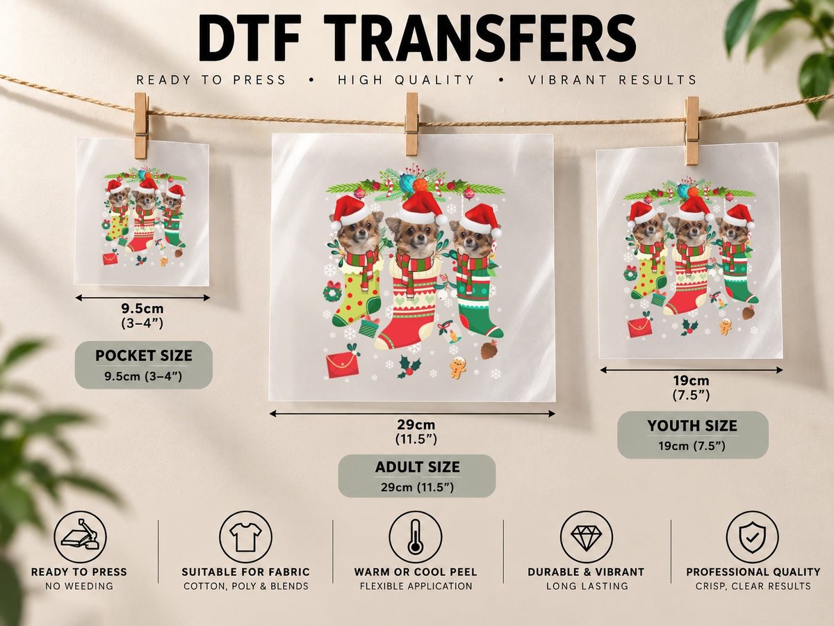 Chihuahua Christmas Stocking, Festive Holiday Style DTF Transfer Iron On