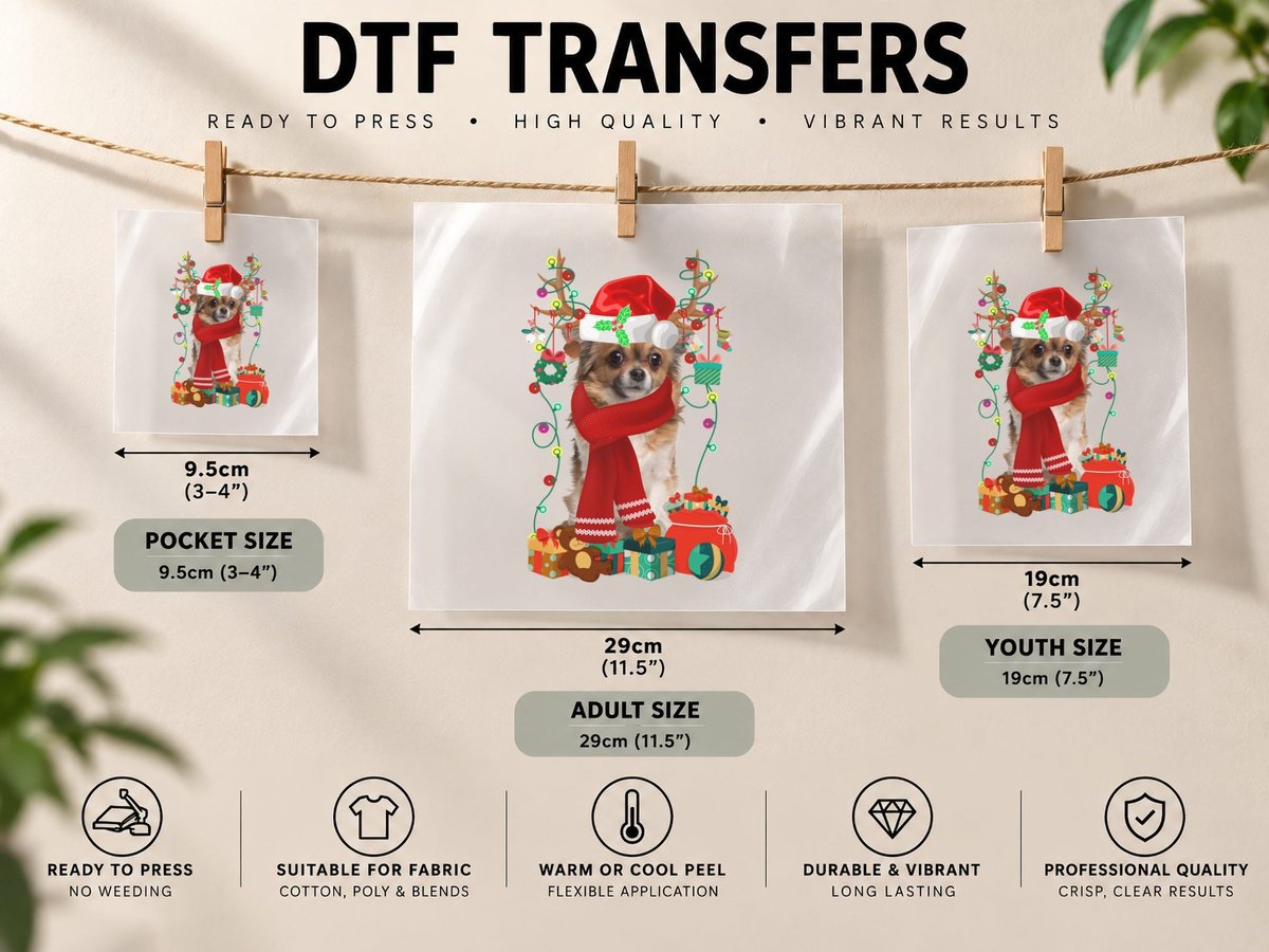 Chihuahua Christmas, Festive Pet, Holiday Dog Lover Gift DTF Transfer Iron On