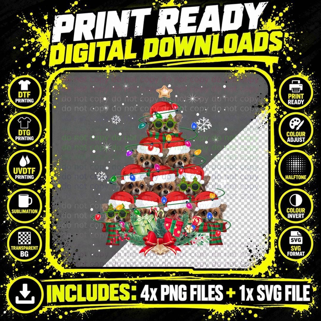 Chihuahua Christmas Tree T-Shirt, Festive Holiday Style Png SVG Digital Bundle