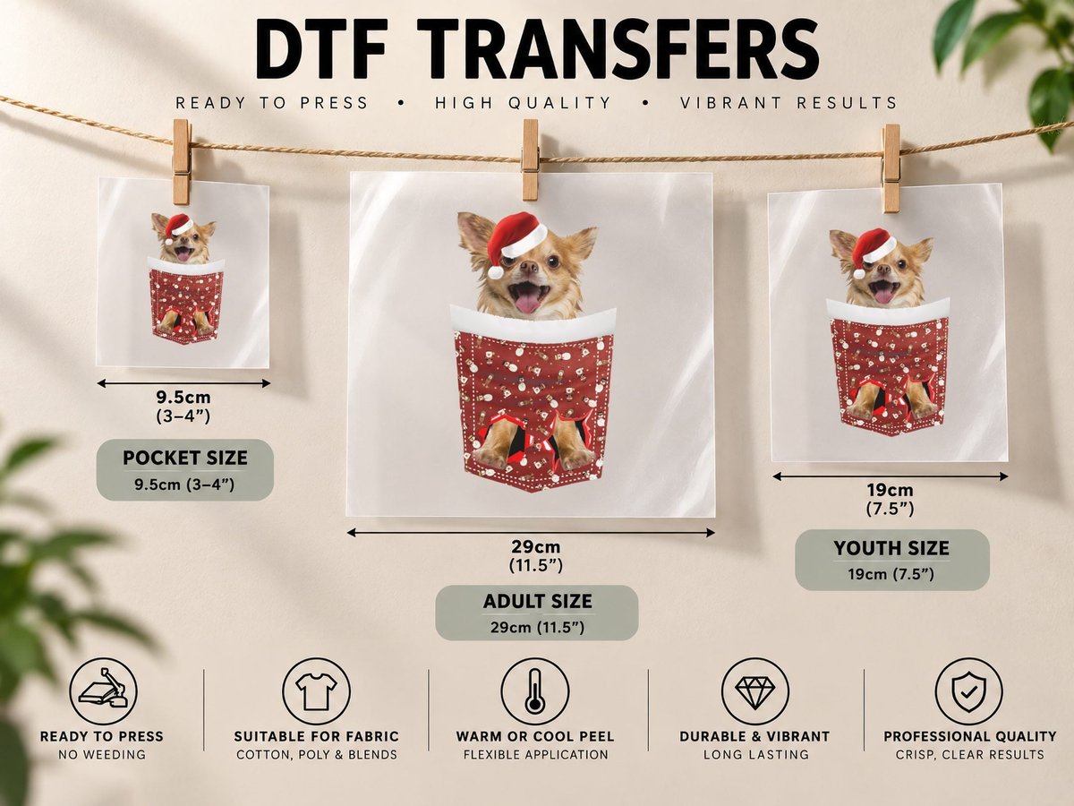 Chihuahua in Christmas Stocking, Festive Holiday Style DTF Transfer Iron On