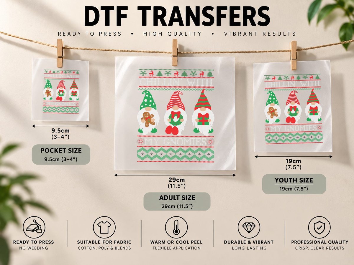 Chilling with My Gnomies Santa Gnome Christmas Gift DTF Transfer Iron On